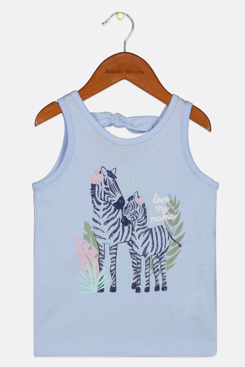 carter's Toddlers Girl Round Neck Sleeveless Graphic Print Top, Blue - Image 1