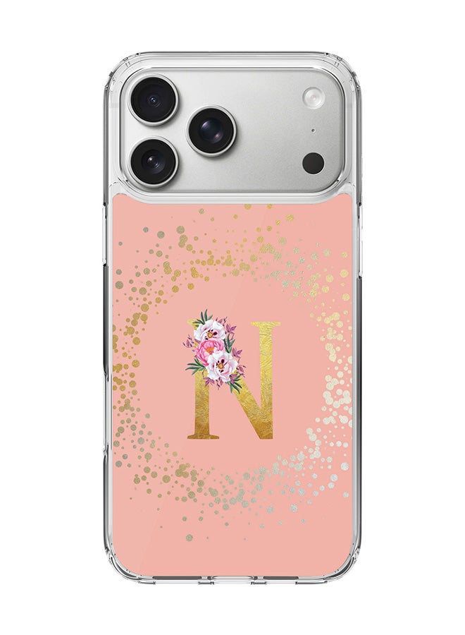 Stylizedd Classic Clear MagSafe Case for iPhone 17 Pro Max , Hybrid Soft Case Flexible Edges Anti Drop TPU PC Gel Thin Transparent Cover [ Designed for iPhone 17 Pro Max ] - Custom Monogram Initial Letter Floral Pattern Alphabet - N  (Rose Pink )