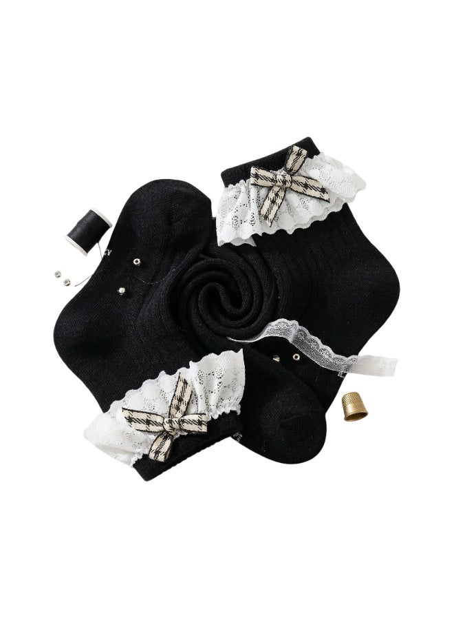 بيداني Classic Black Princess Socks with Floral Lace Trim - Image 2