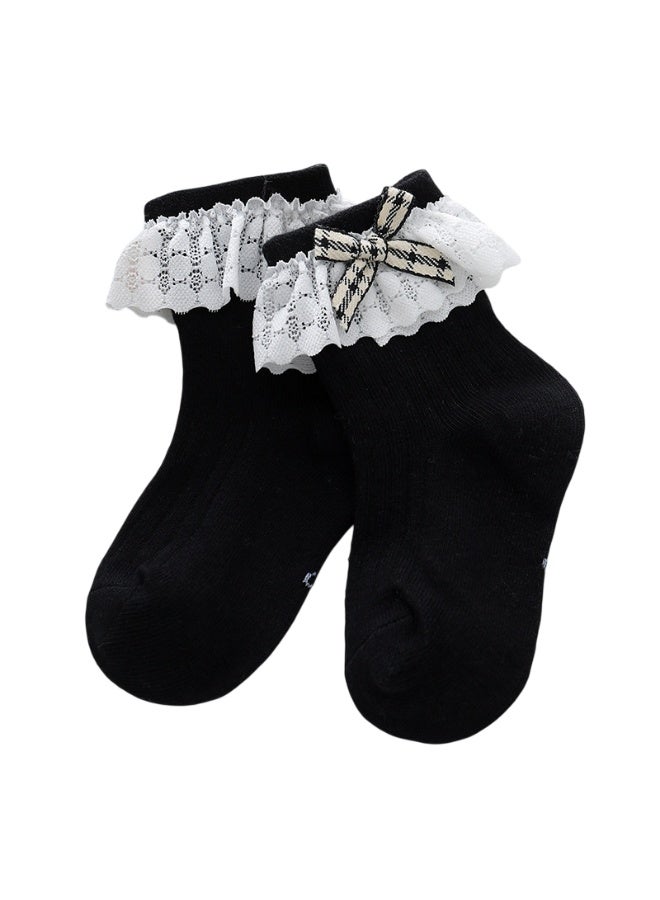 بيداني Classic Black Princess Socks with Floral Lace Trim - Image 1