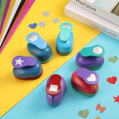 Regilt 6 Pcs Colorful Craft Hole Punch with 10 Glitter Cardstock Papers, Decorative Scrapbook Paper Puncher Set, Different Shape Paper Hole Puncher Set for Office Supplies (6 Pcs Styles 2) - Image 5