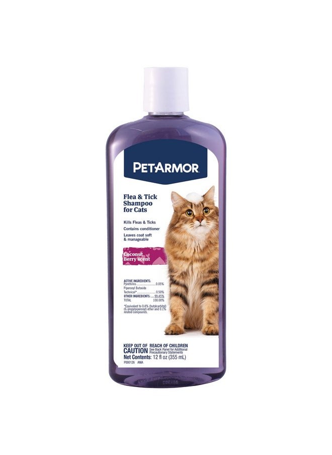 PetArmor PetArmor Flea and Tick Shampoo for Cats, Coconut Berry Scented Flea Shampoo and Conditioner for Cats, Flea Treatment Kills Fleas and Ticks, 12oz  - Image 1