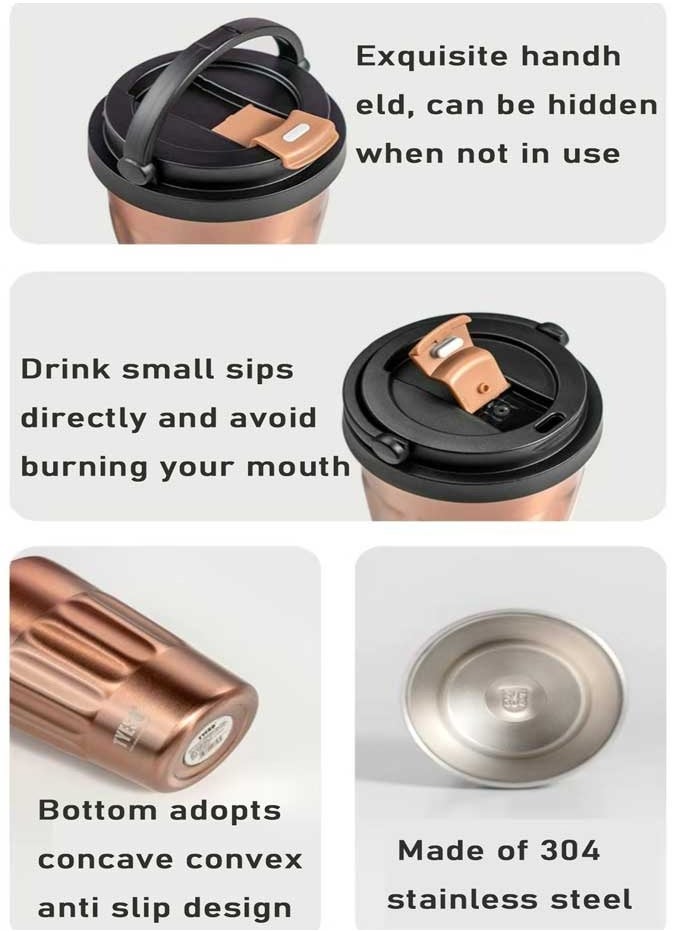 TYESO TYESO Double layer Vacuum Handheld Insulated Cup | Compact Anti scald Wound+12 hour Ice Lock, Office/Desert Travel, UAE High Temperature Kexing (Flowing Gold)  - Image 3