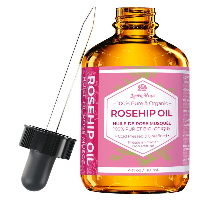 Leven Rose Rosehip Seed Oil for Face 1 oz - Pure Rosehip Oil for Face - Unrefined Cold Pressed Rosehip Oil for Body - Nighttime Face Moisturizer for Hair, Skin & Nails