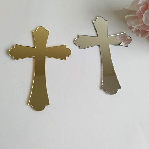 YongPan 20PCS Acrylic Mirror Cross Sticker Laser Cutting Acrylic Mirrored Crosses for Scrapbooking Wedding Party Favors Home Decor (Gold) - Image 2
