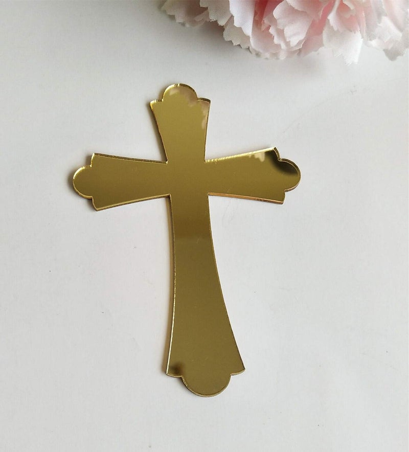 YongPan 20PCS Acrylic Mirror Cross Sticker Laser Cutting Acrylic Mirrored Crosses for Scrapbooking Wedding Party Favors Home Decor (Gold) - Image 4