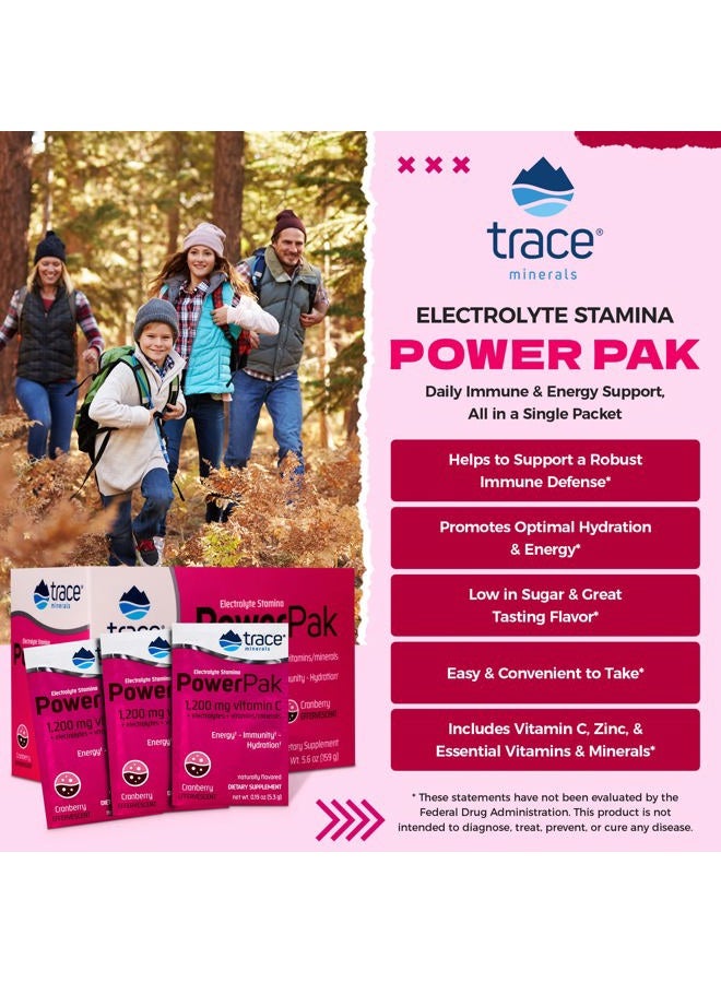 Trace Minerals Power Pak Electrolyte Powder Packets | 1200 mg Vitamin C, Zinc, Magnesium | Boost Immunity, Hydration and Natural Energy | Cranberry | 30 Packets - Image 2