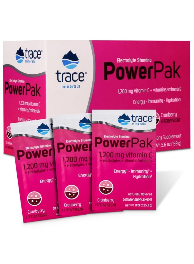 Trace Minerals Power Pak Electrolyte Powder Packets | 1200 mg Vitamin C, Zinc, Magnesium | Boost Immunity, Hydration and Natural Energy | Cranberry | 30 Packets - Image 1