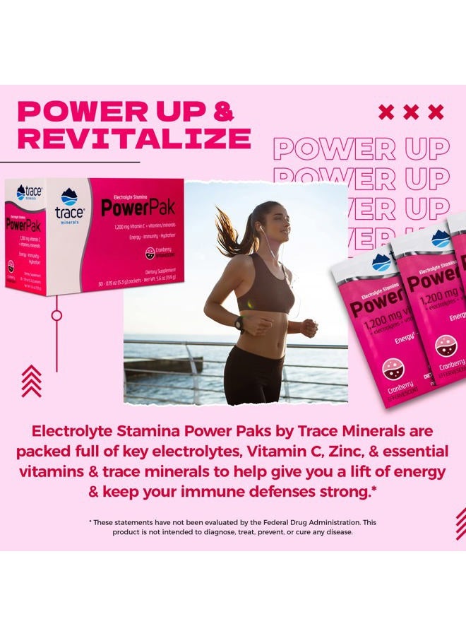 Trace Minerals Power Pak Electrolyte Powder Packets | 1200 mg Vitamin C, Zinc, Magnesium | Boost Immunity, Hydration and Natural Energy | Cranberry | 30 Packets - Image 3