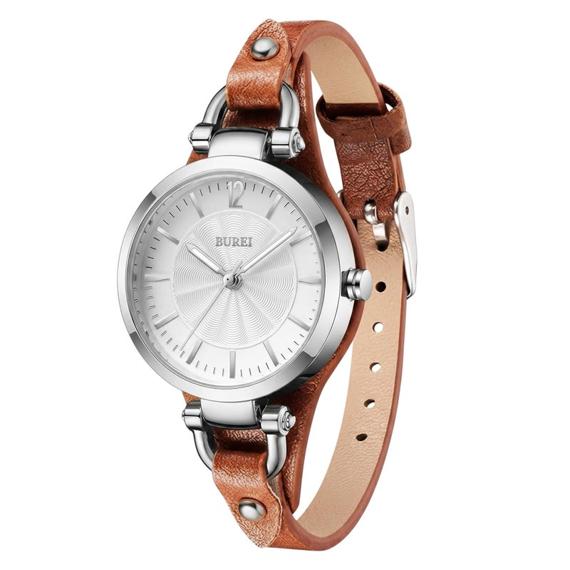 BUREI Women Watches Simple Leather Strap Watch Luxury Quartz Watches Small Thin Ladies Watch Bracelet Band Wristwatch Relogio Feminino Brown and Black - Image 2