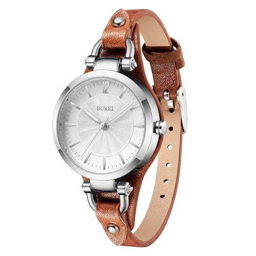 BUREI Women Watches Simple Leather Strap Watch Luxury Quartz Watches Small Thin Ladies Watch Bracelet Band Wristwatch Relogio Feminino Brown and Black - Image 1