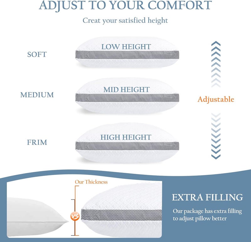 Luxe Linen King Size Pillows, Shredded Memory Foam Pillows, Adjustable Bed Pillow for Sleeping, 20"x36"Cooling Tencel Circular Knit Pillows for Side, Back, Stomach Sleepers（Pack of 1） - Image 3