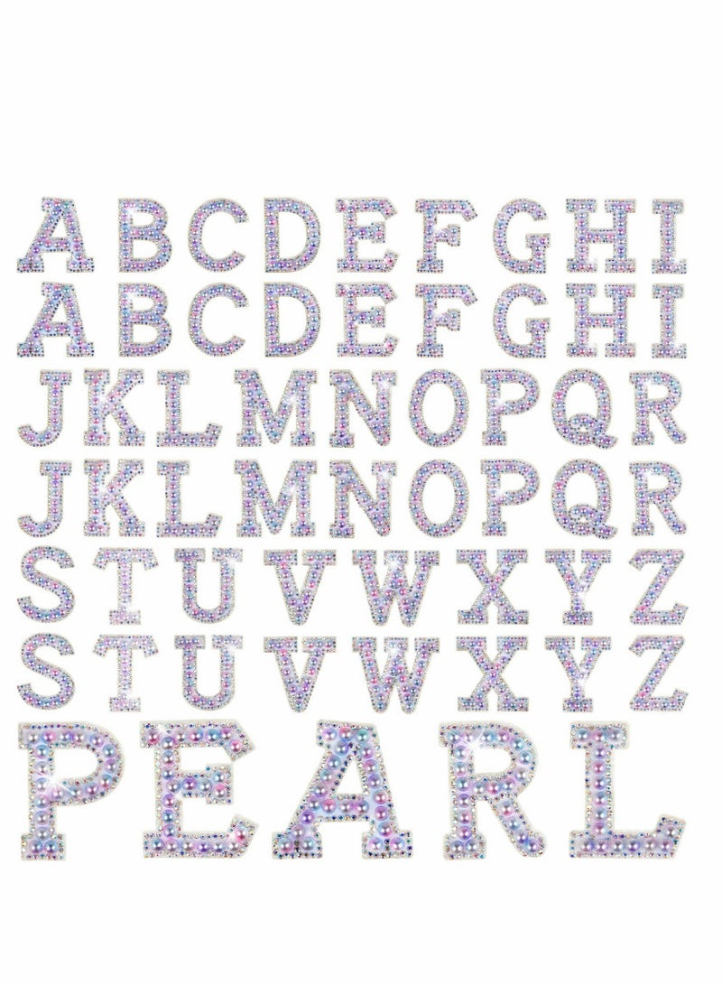 52Pcs Letters Pearl Rhinestone Patches, A-Z Glitter Alphabet Self-adhesive Decorative Decals, Craft Supplies Accessories for Fabric Repair DIY Clothes Bag Hats - Image 1