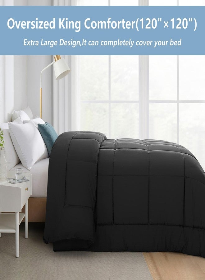 KELTARO Oversized King Comforter 120''x120''- Extra Large Cooling All Seasons Down Alternative Lightweight Quilted Duvet Insert with Corner Tabs - Dark Grey - Image 2