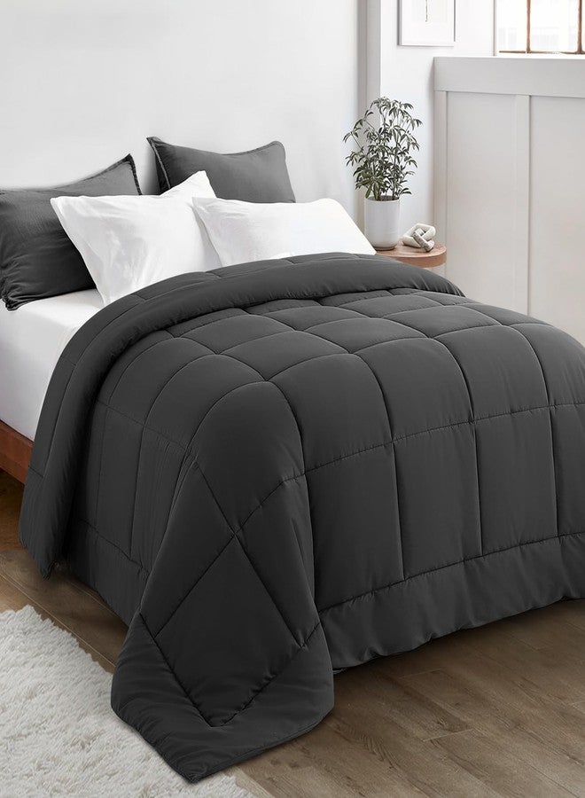 KELTARO Oversized King Comforter 120''x120''- Extra Large Cooling All Seasons Down Alternative Lightweight Quilted Duvet Insert with Corner Tabs - Dark Grey - Image 1