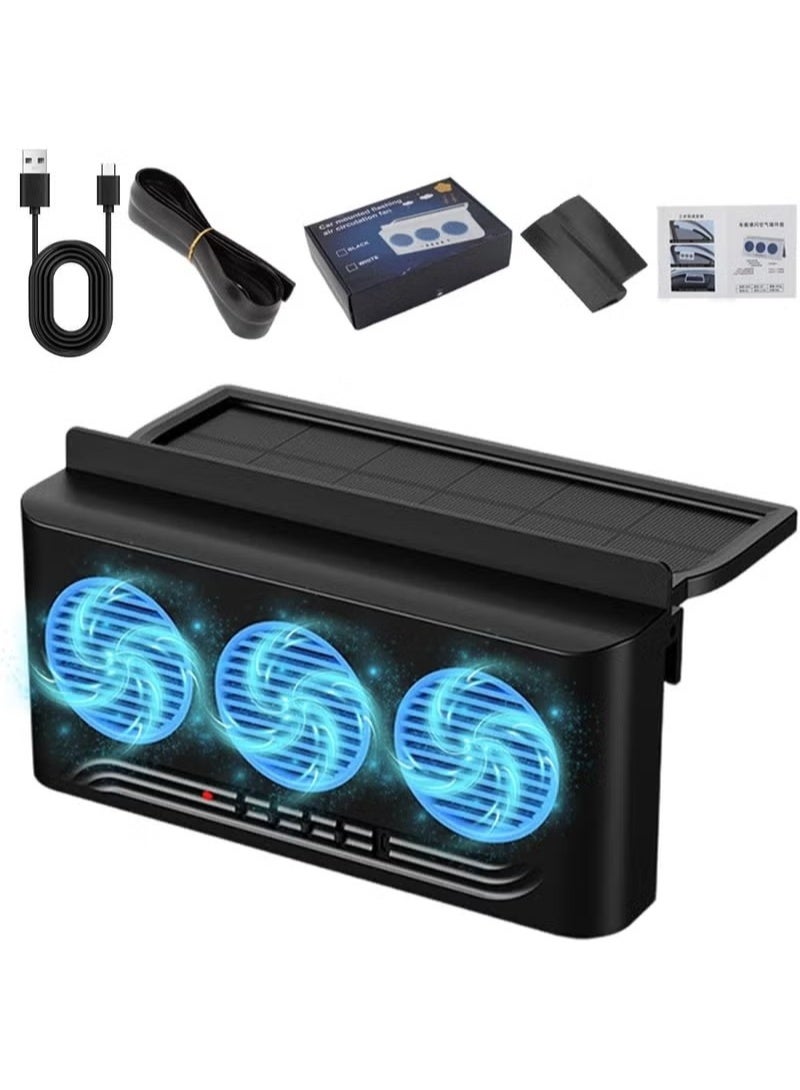 Uliova Solar Powered Car Exhaust Fan, 3 Outlets, Car Window Vent Cooler for Truck RV Van SUV - Image 1