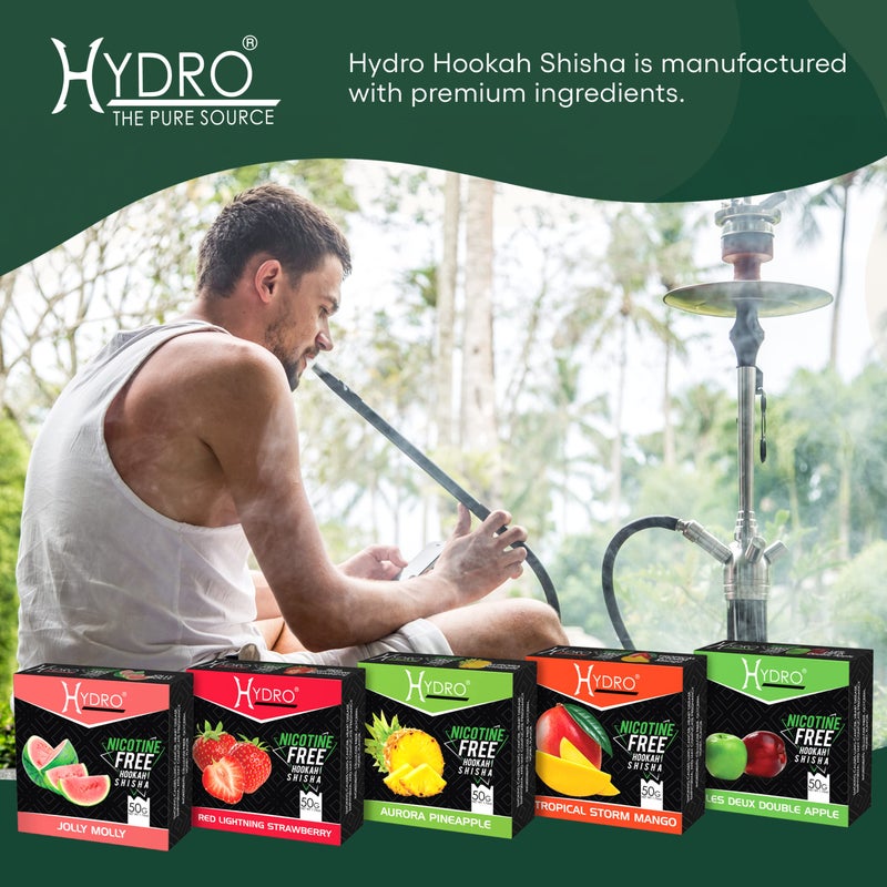 Hydro Hookah Flavors Bundle - Tobacco Free & Nicotine Free Shisha Double Apple, Strawberry, Mango, Watermelon and Pineapple Flavors - Natural, Long-Lasting, Smooth Taste, 50-Gram Packs (Pack of 5) - Image 3