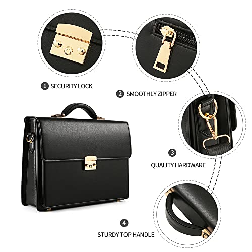 Ecentaur Briefcases for Men Business Mens Leather Briefcase Locking Black Laptop Messenger Bag Lawyer Hard Case - Image 5