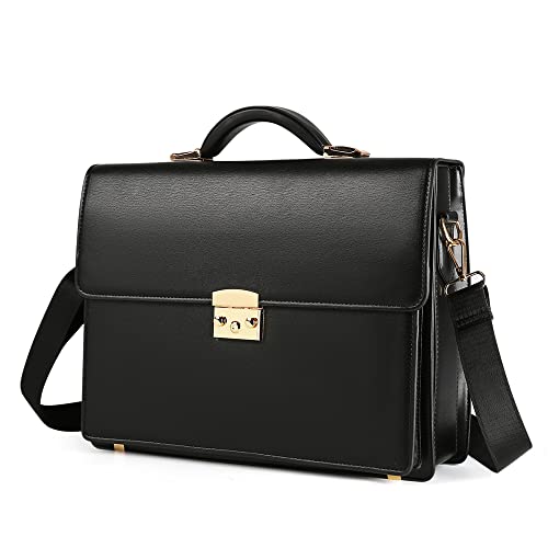 Ecentaur Briefcases for Men Business Mens Leather Briefcase Locking Black Laptop Messenger Bag Lawyer Hard Case - Image 1