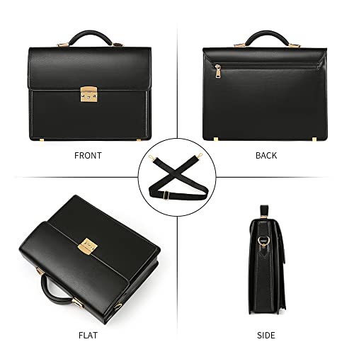 Ecentaur Briefcases for Men Business Mens Leather Briefcase Locking Black Laptop Messenger Bag Lawyer Hard Case - Image 2