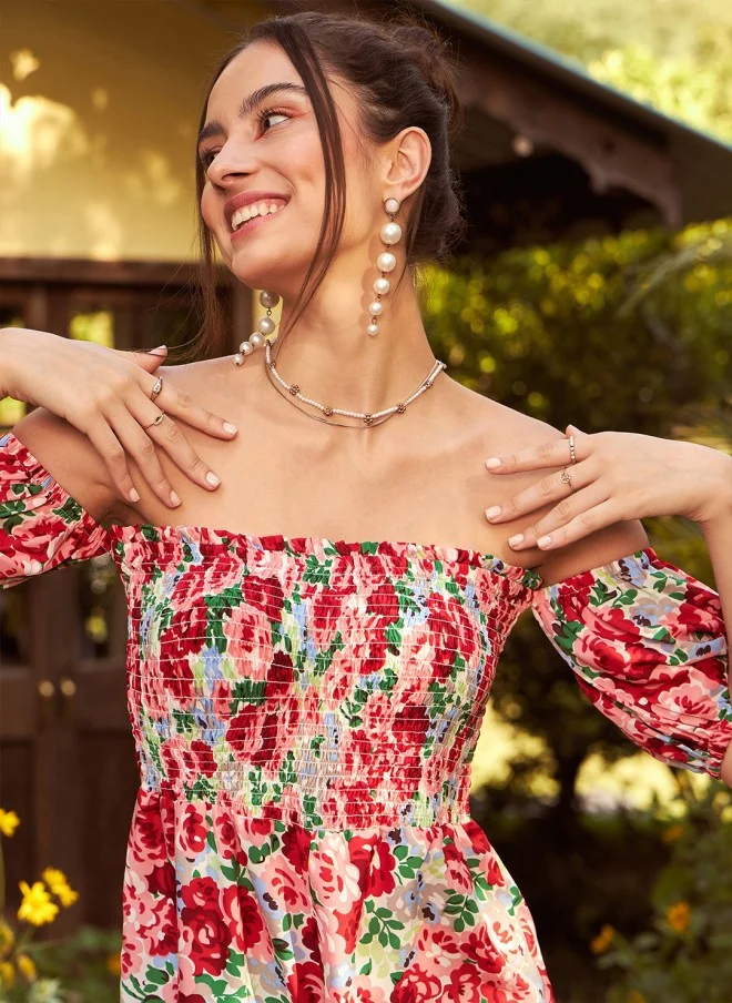 SASSAFRAS Floral Printed Off-Shoulder Playsuit for Women