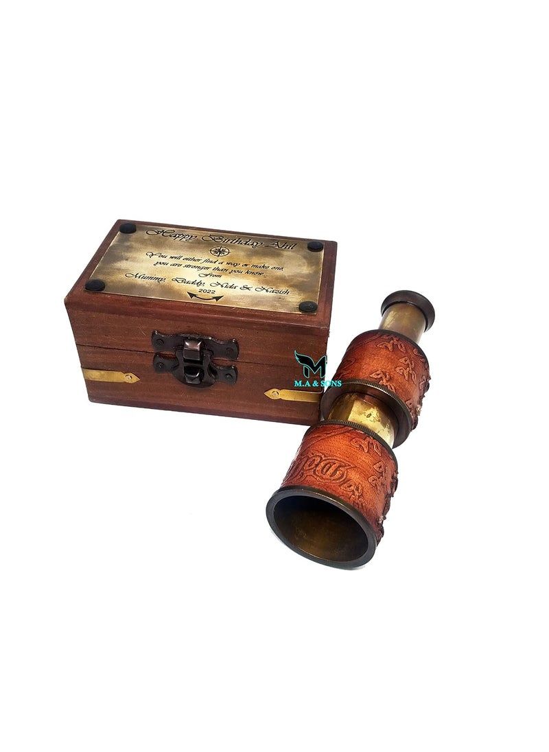 M.A & SONS COMPASS MA SONS 5 Brass Dollond London 1920 Telescope with Wooden Box Personalized Available  - Image 1