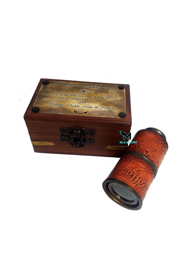 M.A & SONS COMPASS MA SONS 5 Brass Dollond London 1920 Telescope with Wooden Box Personalized Available  - Image 4