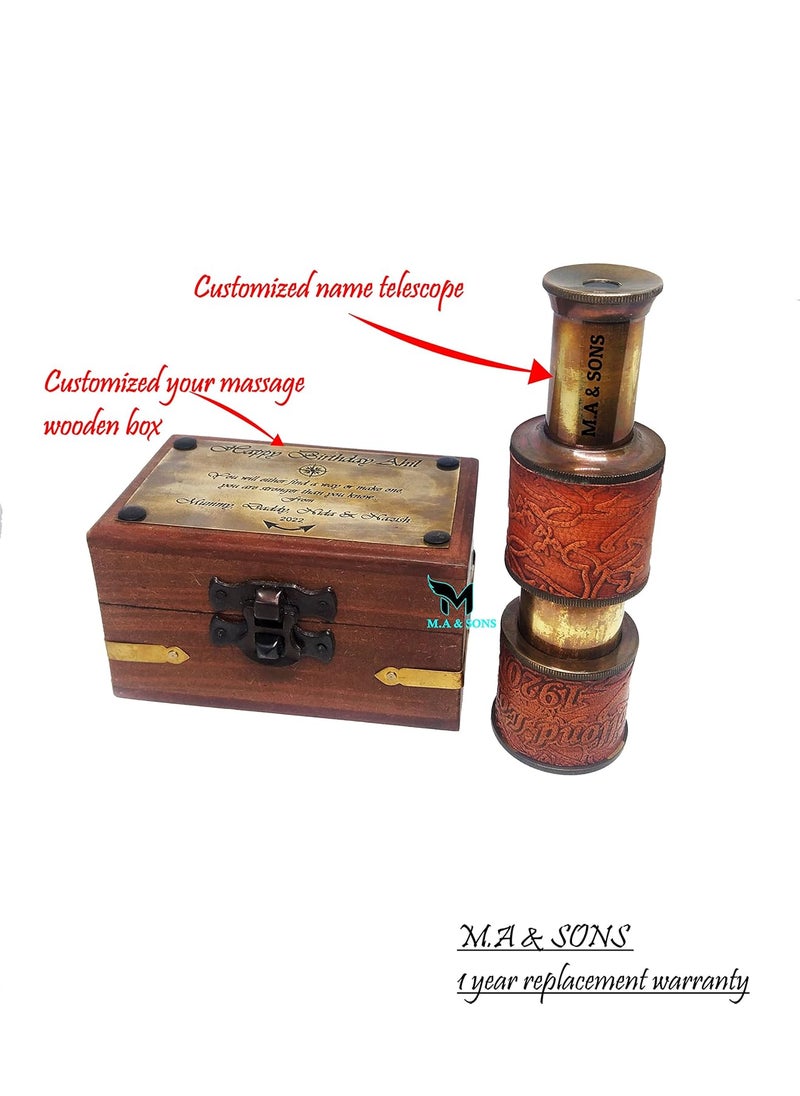 M.A & SONS COMPASS MA SONS 5 Brass Dollond London 1920 Telescope with Wooden Box Personalized Available  - Image 2