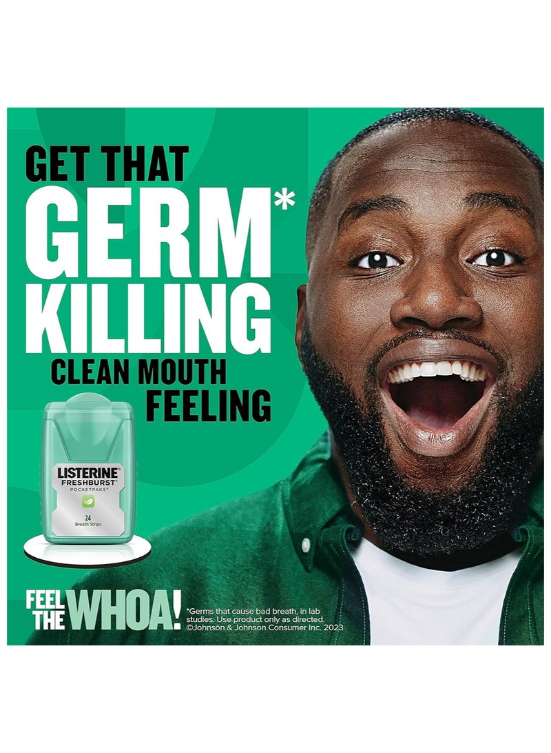 Listerine Freshburst Pocketpaks Fresh Breath Strips, Mint Breath Refresher Strips to Kill most of Bad Breath Germs, Portable Pack, Freshburst Spearmint Flavor, 3 Pack, 24 Strip - Image 2