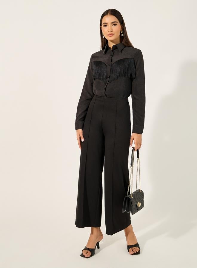 Styli Suede Look Spread Collar Shirt with Fringes Detail  - Image 4