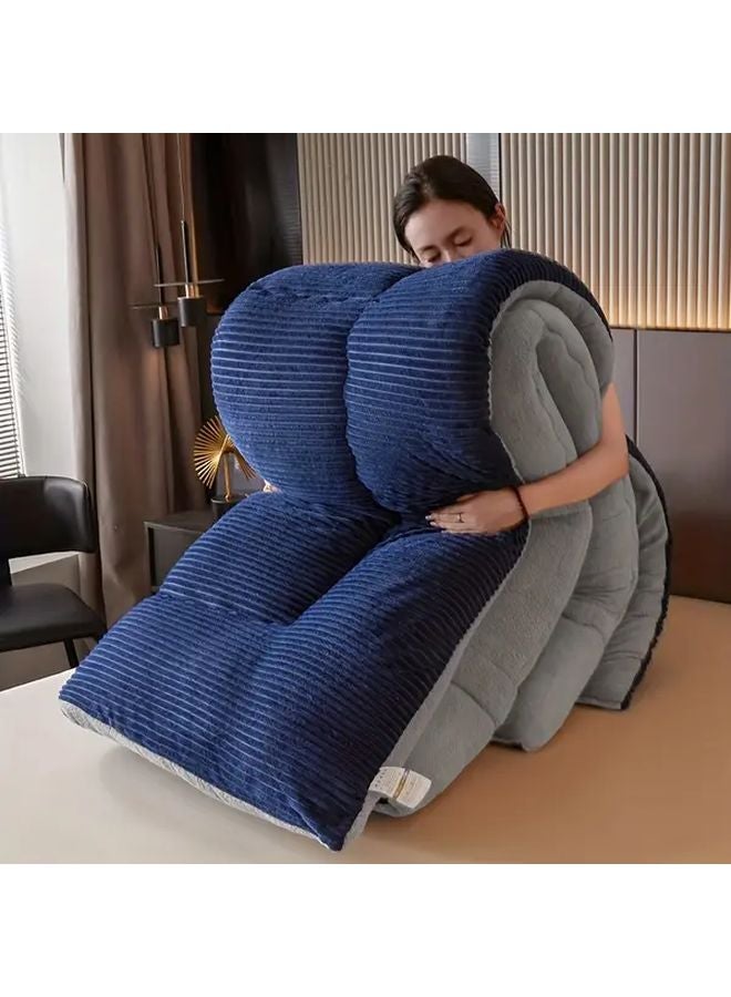 Navy Blue Twin Ultra Soft Milk Velvet Quilt Three Layer Thickened Winter Blanket - Image 1