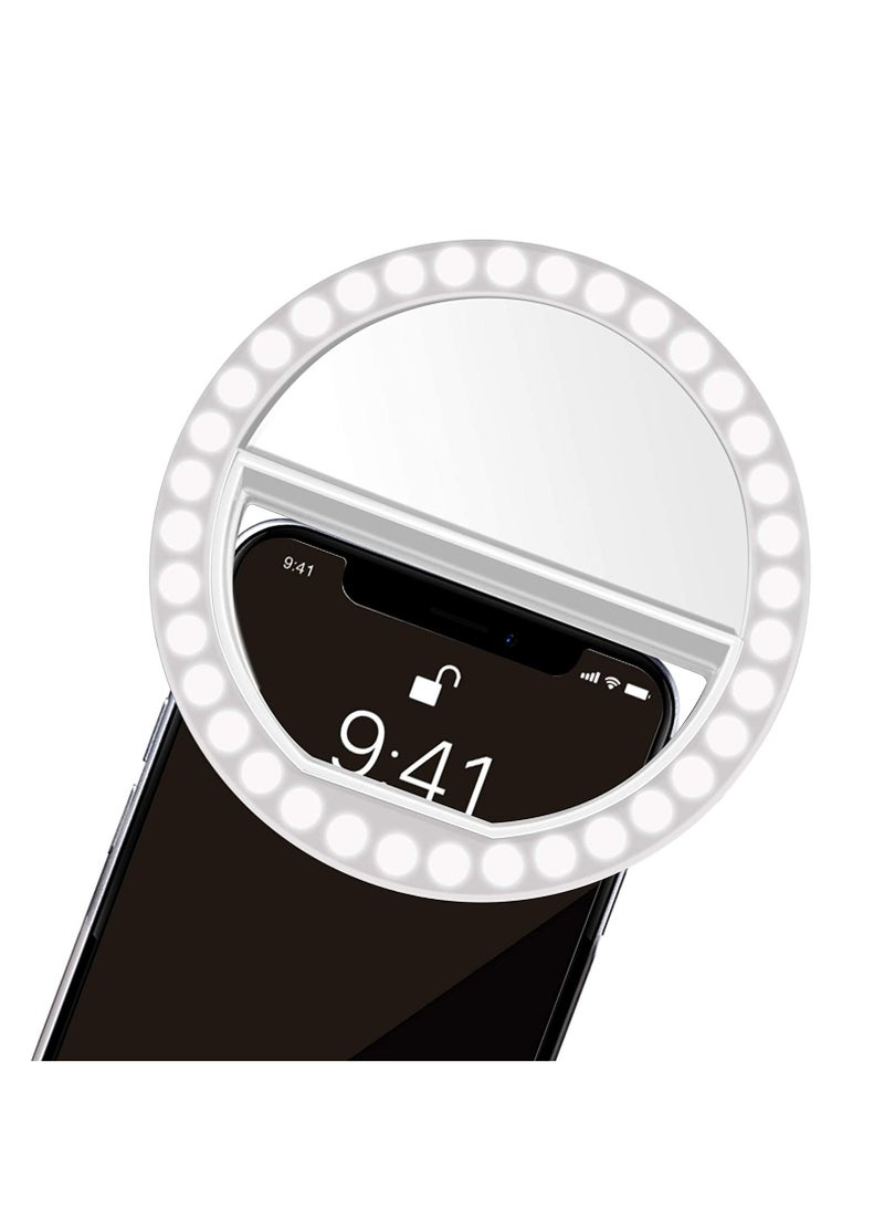LEDIN Selfie Ring Light,Rechargeable Portable Clip on Selfie Fill Light with iPhone/Android Smart Phone Photography,Camera Video,Girl Makes up (White)  - Image 2