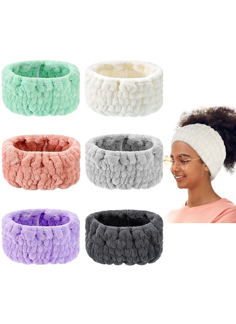 WILLBOND WILLBOND 6 Pieces Extra Wide Band 5 Inch Spa Facial Microfiber Headband Elastic Makeup Headbands Hair Accessories for Thick and Curly Hair 6 Colors 