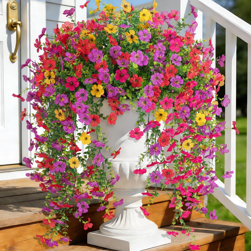 Hrobek 8 PCS Fake Artificial Hanging Flowers for Outdoors Decoration, Faux UV Resistant Artificial Outdoor Flowers, Fake Plants Look Real Daisy No Fade Spring Decor for Porch Home Patio Balcony and Yard - Image 1