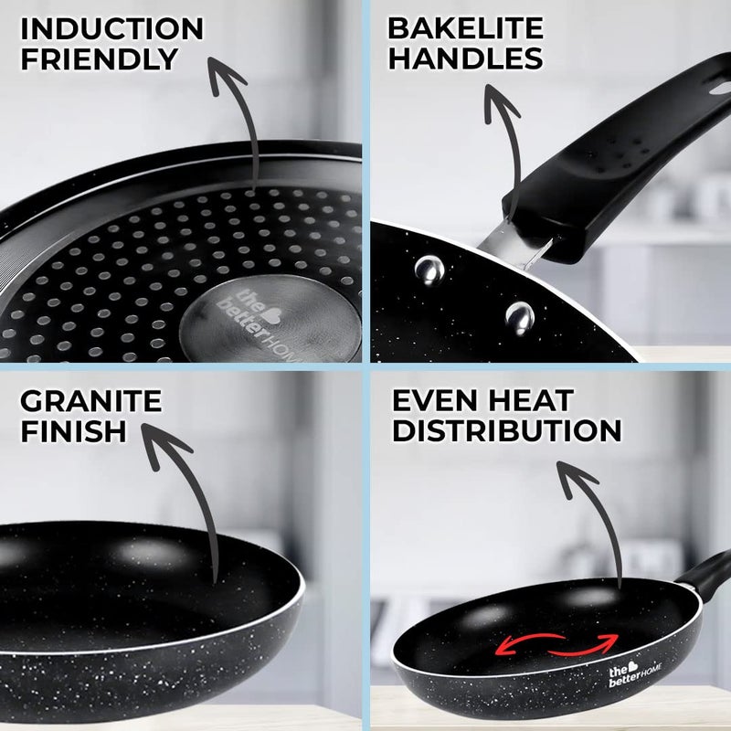 The Better Home Non Stick Frying Pan 24cm | Gas & Induction Compatible | Granite Finish | 4-Layer Non-Stick Coating - Image 3