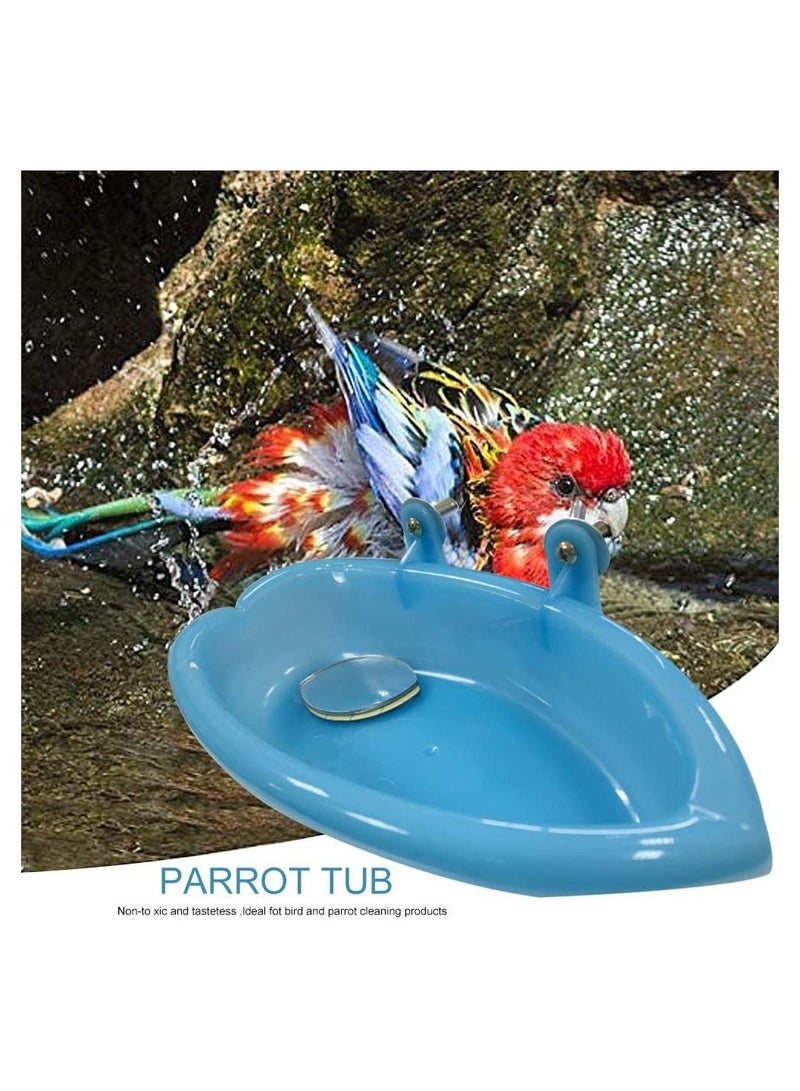 Bird Bath Tub Bowl Basin Hanging Birdbath Toy Pet Parrot Budgie Parakeet Cockatiel Cage Water Shower Food Feeder With Rotatable Double-Sided Mirror - Image 5