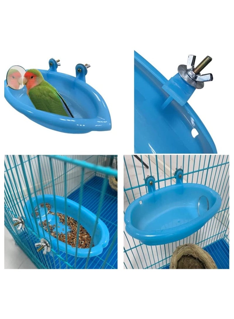 Bird Bath Tub Bowl Basin Hanging Birdbath Toy Pet Parrot Budgie Parakeet Cockatiel Cage Water Shower Food Feeder With Rotatable Double-Sided Mirror - Image 2