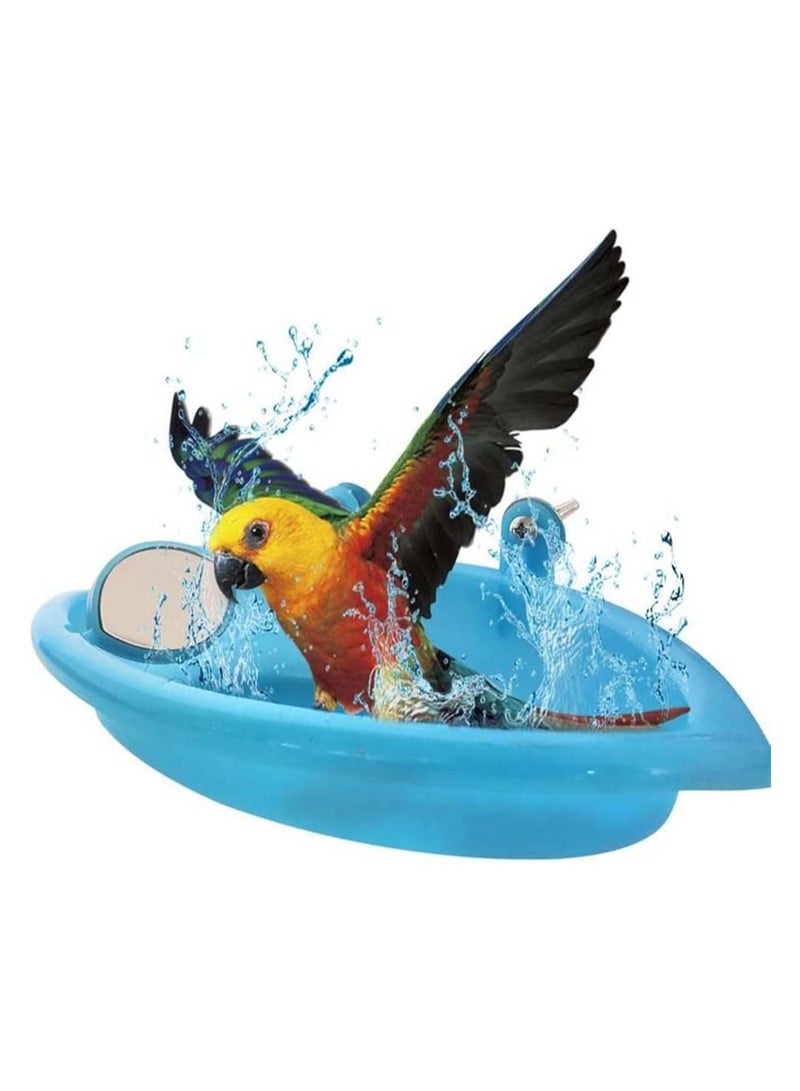 Bird Bath Tub Bowl Basin Hanging Birdbath Toy Pet Parrot Budgie Parakeet Cockatiel Cage Water Shower Food Feeder With Rotatable Double-Sided Mirror - Image 3
