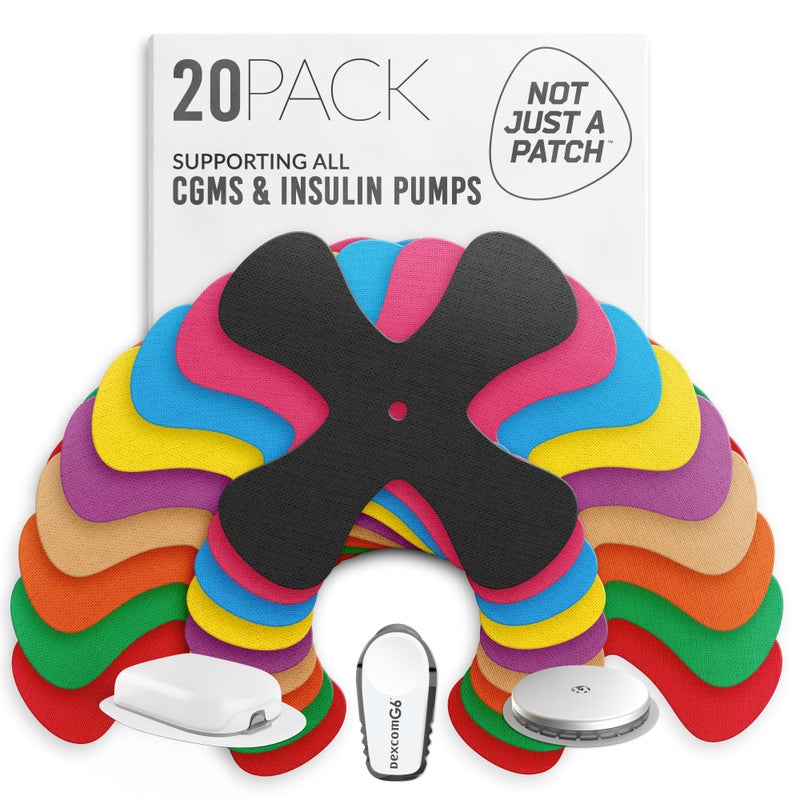 Not Just A Patch XPatch CGM Sensor Patches 20 Pack Water Resistant Omnipod 5 Adhesive Patches Durable for Active Lifestyle for 1014 Days Compatible with Dexcom G6 Libre 2 in MultiColor