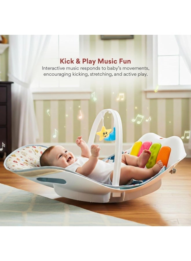 BAYBEE 4 in 1 Baby Play Gym & Rocker for Babies | Portable Baby Playgym for New Born with Rocking Function, Mosquito net, Lights, Music & Toys | Indoor Activity Baby Rocker for 0 to 24 Months Boys Girls Beige - Image 2