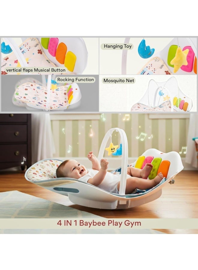 BAYBEE 4 in 1 Baby Play Gym & Rocker for Babies | Portable Baby Playgym for New Born with Rocking Function, Mosquito net, Lights, Music & Toys | Indoor Activity Baby Rocker for 0 to 24 Months Boys Girls Beige - Image 5