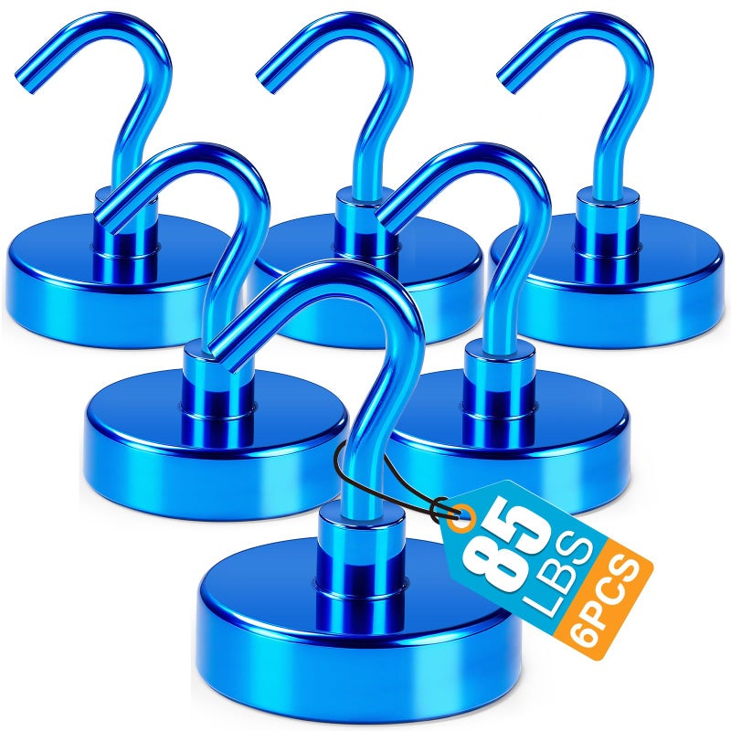 LOVIMAG 6 Pack 85LB Magnetic Hooks Strong Cabin Ship Essentials Hook Heavy Duty Refrigerator Fridge Magnets Hanging for Classroom Beach Vacation Kitchen Grills Home Blue - Image 2