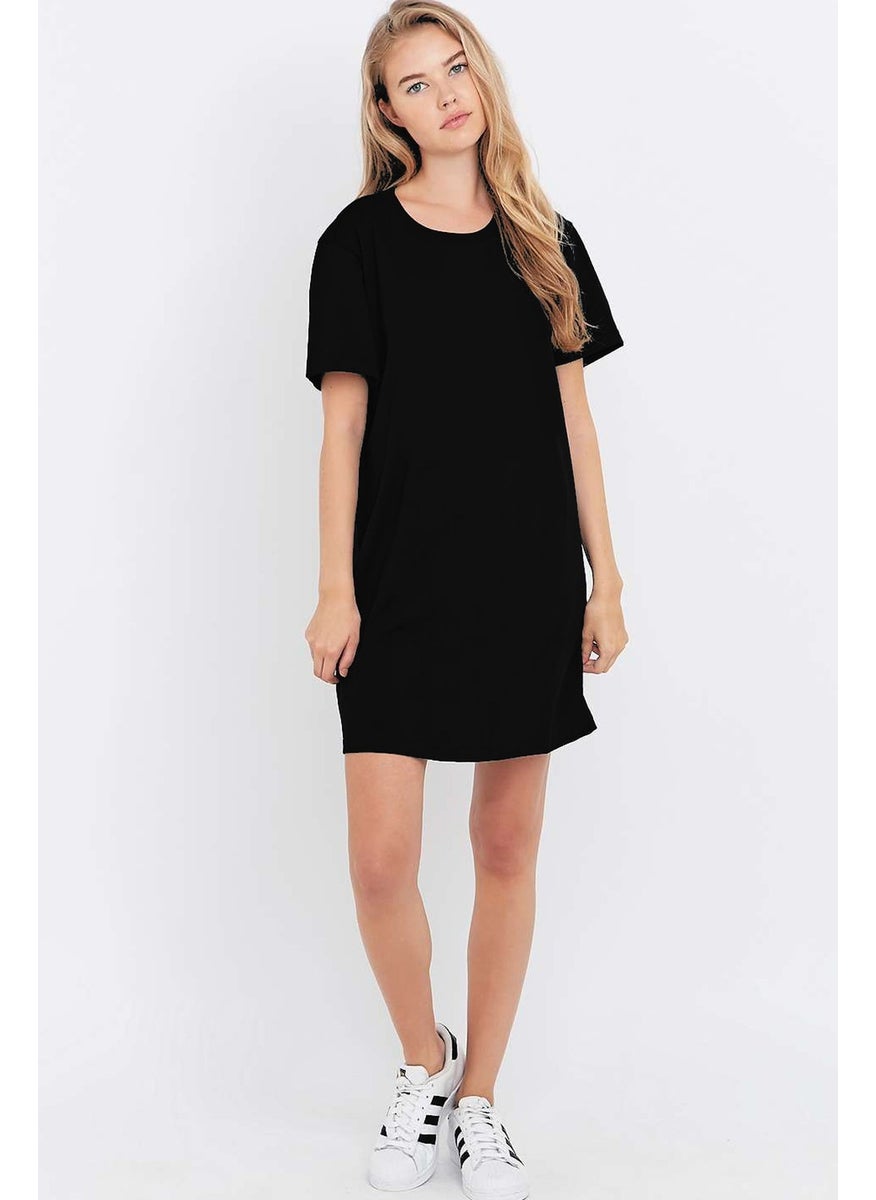 Black Plain, Unprinted Short Sleeve Combed Cotton T-Shirt Dress - pzsku/Z8CFCB623C1274E555B6BZ/45/_/1725790821/e39e34b1-2044-4457-a9bf-1e047489d87a