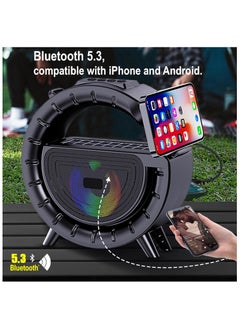 General Solar Bluetooth Speaker G-Shape Portable Radio Speaker Support/FM Radio/TF Card 1200mAh Battery Powered Wireless Speakers with LED Lights for Outdoor Indoor Party Camping Hiking Cycling  - Image 5