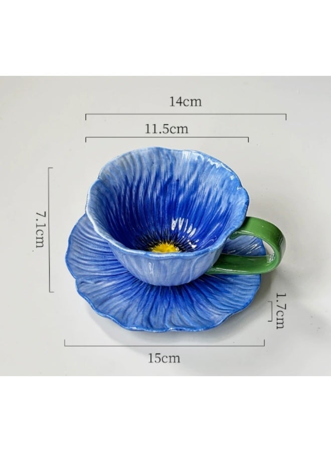 لاتين كوب قهوة سيراميك مزين بالزهور مع صحن، كوب قهوة مبتكر، كوب شاي سيراميك للقهوة، شاي الحليب، لاتيه، زبادي، 300 مل - Image 3