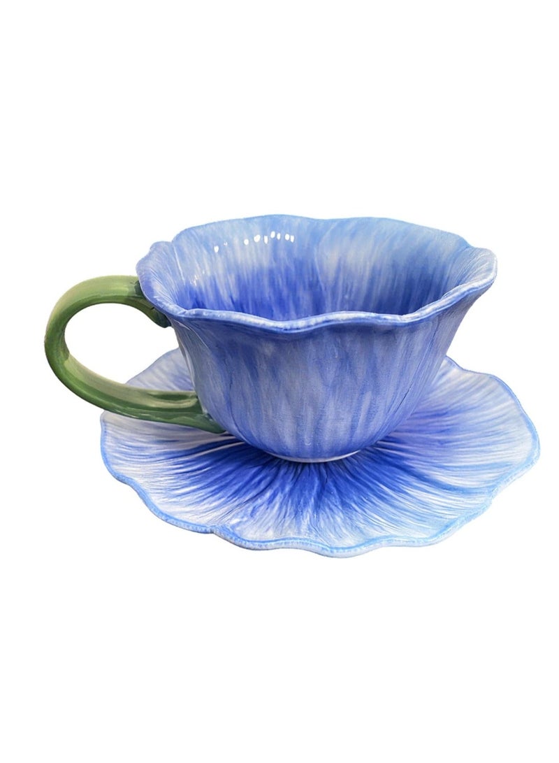 لاتين كوب قهوة سيراميك مزين بالزهور مع صحن، كوب قهوة مبتكر، كوب شاي سيراميك للقهوة، شاي الحليب، لاتيه، زبادي، 300 مل - Image 2