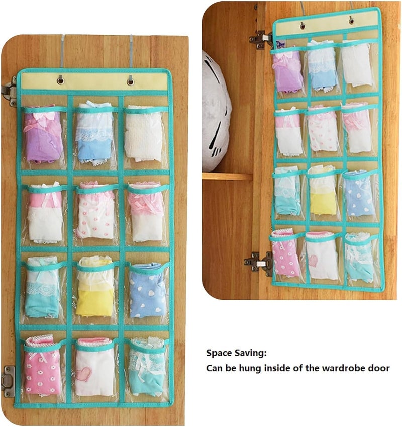Classroom Pocket Chart For Cell Phones Calculators Over The Door Hanging Closet Underwear Sock Jewelry Organizer Holder 12 Clear Pockets (BEiGE)