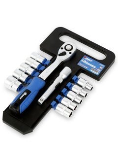 في تولز مجموعة مقابس الصدمات المكونة من 12 قطعة من Vtools مقاس 1/2 بوصة، تتضمن قضبان تمديد و12 قطعة مقبس و1 قطعة مقبض بسقاطة  - Image 1