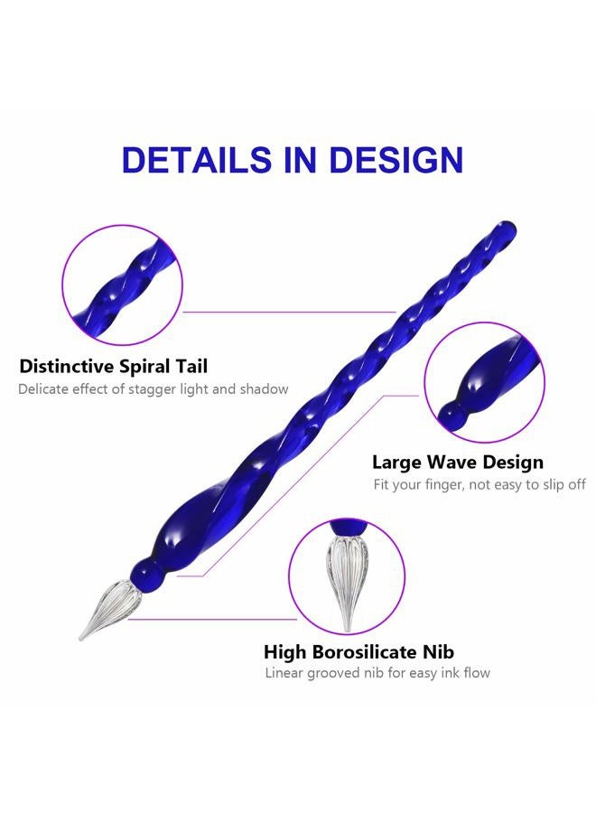 ESSSHOP 3 Blue Glass Calligraphy Pens Crystal Glass Dip Pen and Color Ink Pen Holder Set Art Supplies for Signatures, Beginners Journaling Lettering Drawing Holiday Gift Decoration - Image 3