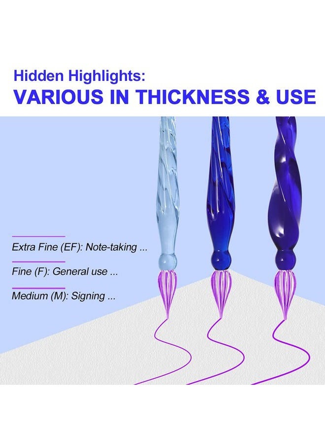 ESSSHOP 3 Blue Glass Calligraphy Pens Crystal Glass Dip Pen and Color Ink Pen Holder Set Art Supplies for Signatures, Beginners Journaling Lettering Drawing Holiday Gift Decoration - Image 2